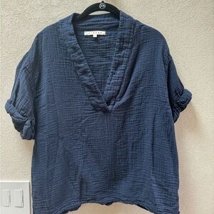 Xirena Navy Cotton Gauze V Neck Shirt L